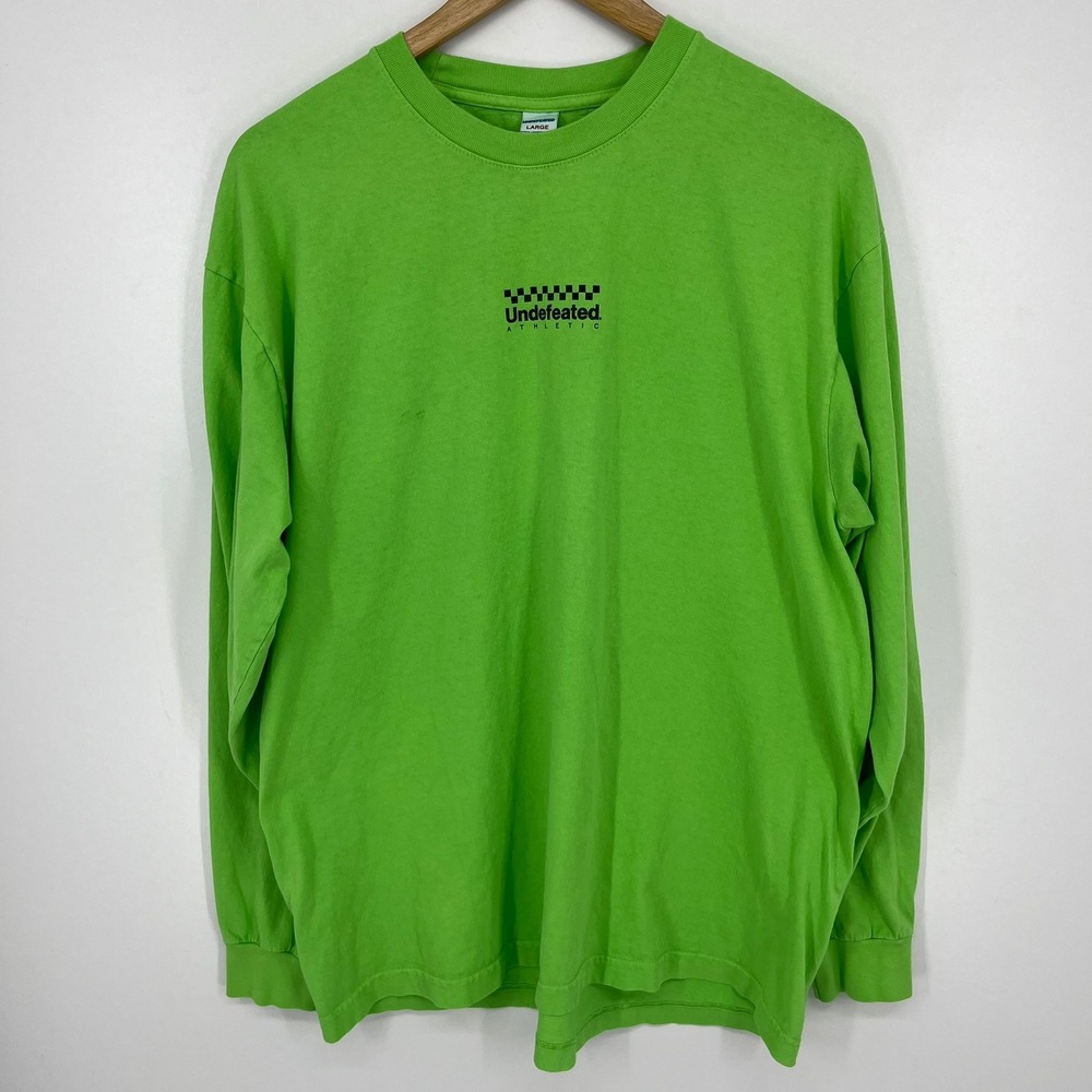 Undefeated Athletic Mens Large Long Sleeve Graphic T-Shirt Lime Green Checkered